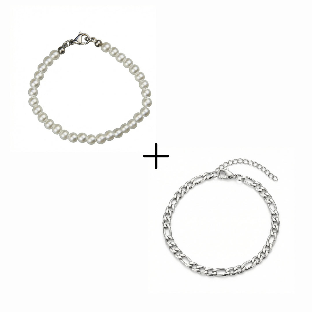 Set | Perlenarmband & Figaro Bracelet - Element Juwelier
