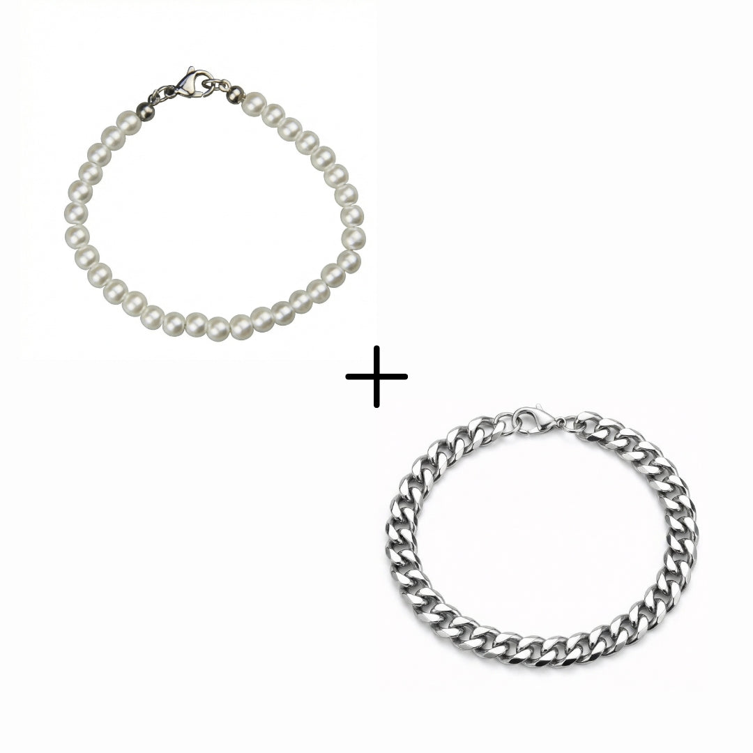 Set | Cuban Bracelet & Perlenarmband - Element Juwelier